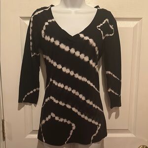 INC International Concepts Black and Cream Fitted 3/4 Sleeve Blouse